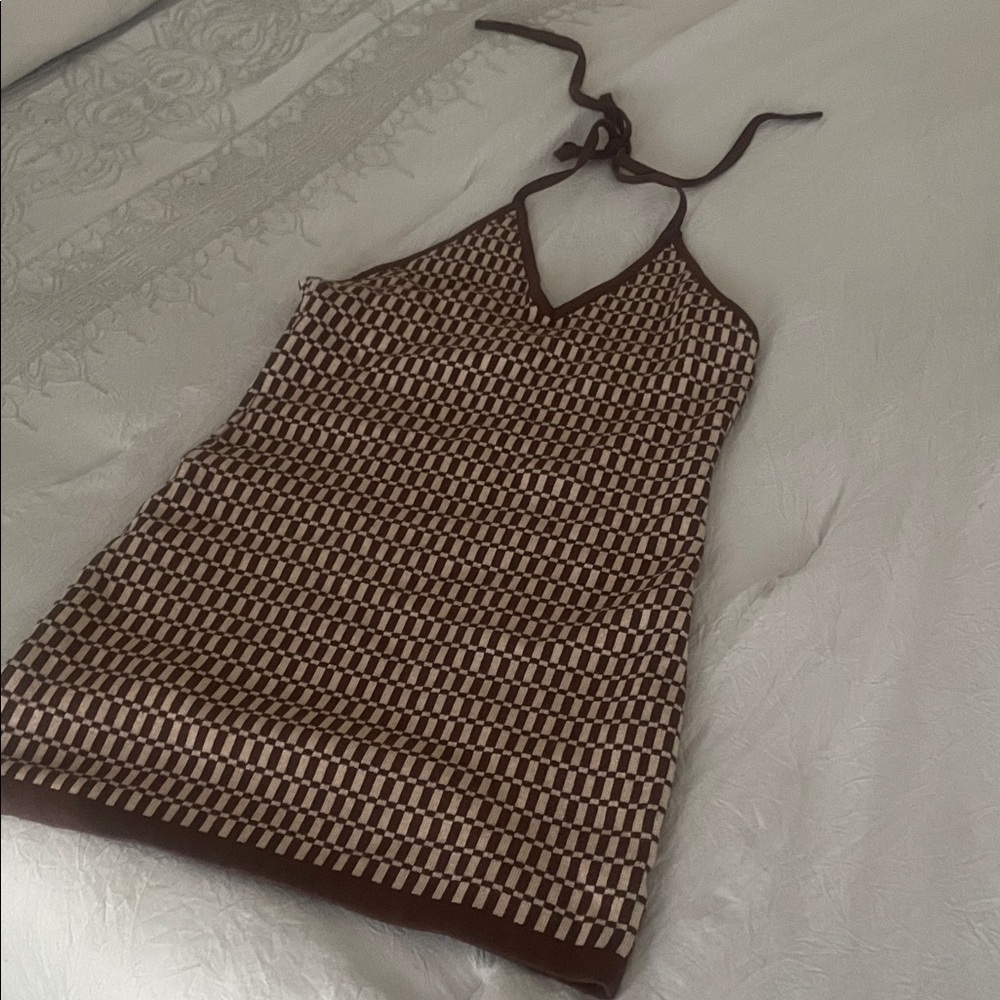 Cotton Candy Brown and Cream Checkered Top